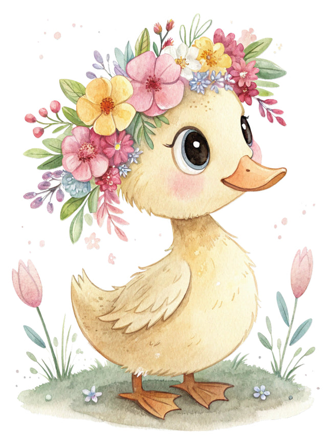 duckling with flowers fabric panel