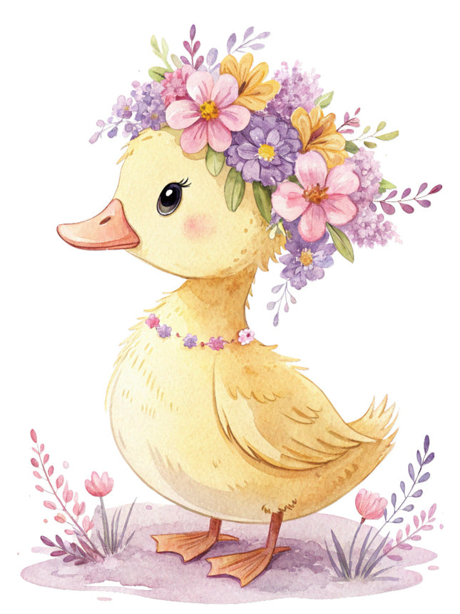 duckling with flowers fabric panel