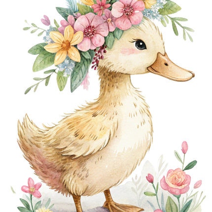 duckling with flowers fabric panel