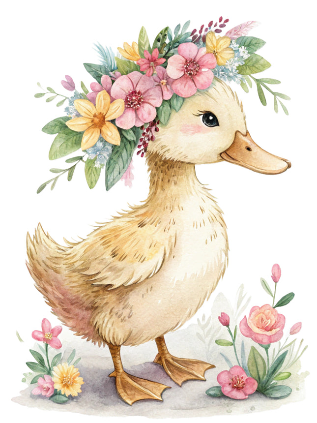 duckling with flowers fabric panel