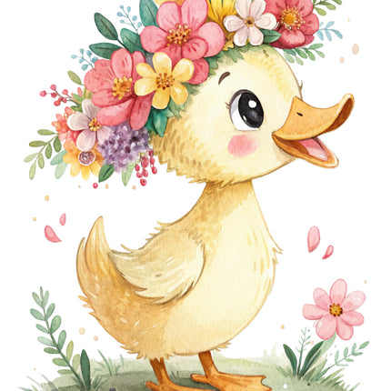 duckling with flowers fabric panel