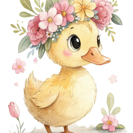 duckling with flowers fabric panel