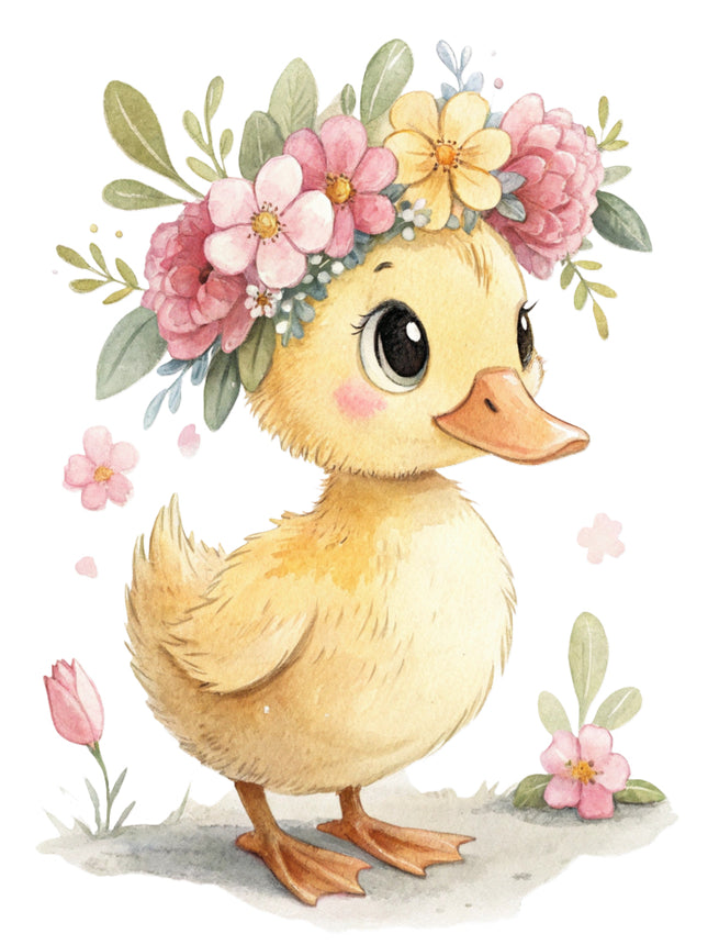 duckling with flowers fabric panel