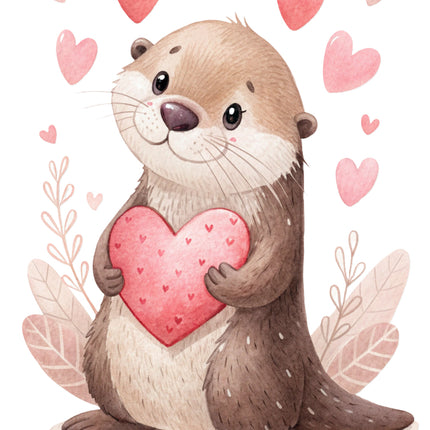 otter holding a heart quilt block