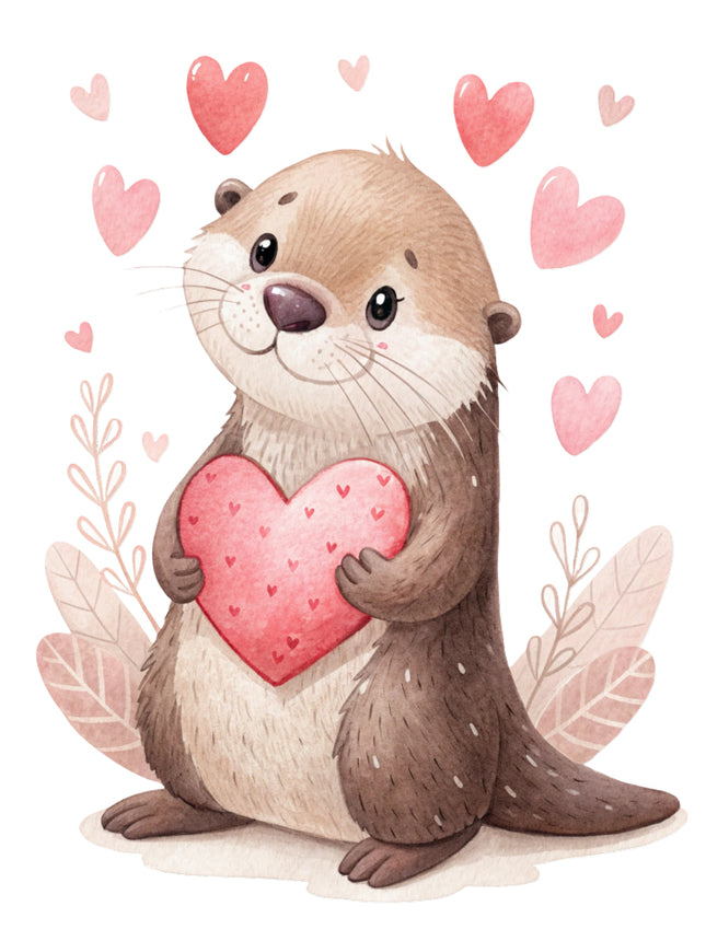 otter holding a heart quilt block