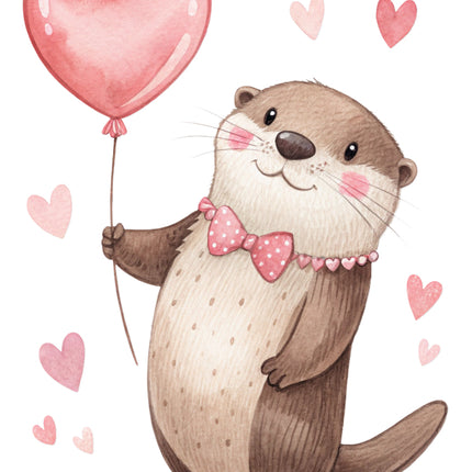 otter holding a heart quilt block
