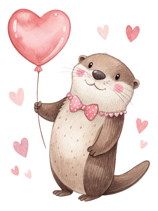otter holding a heart quilt block