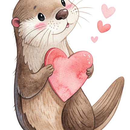otter holding a heart quilt block