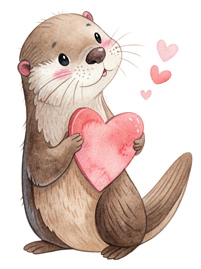 otter holding a heart quilt block