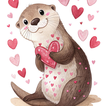 otter holding a heart quilt block