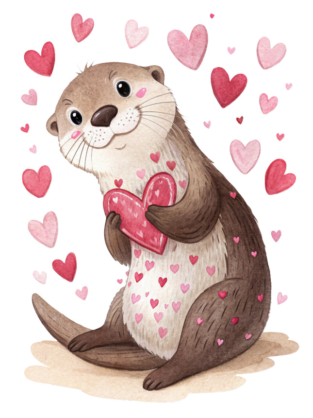 otter holding a heart quilt block