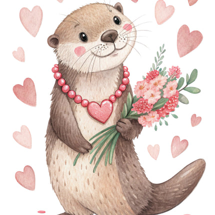 otter holding a heart quilt block
