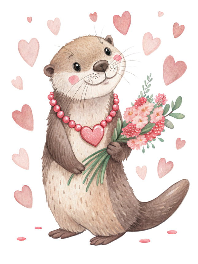 otter holding a heart quilt block