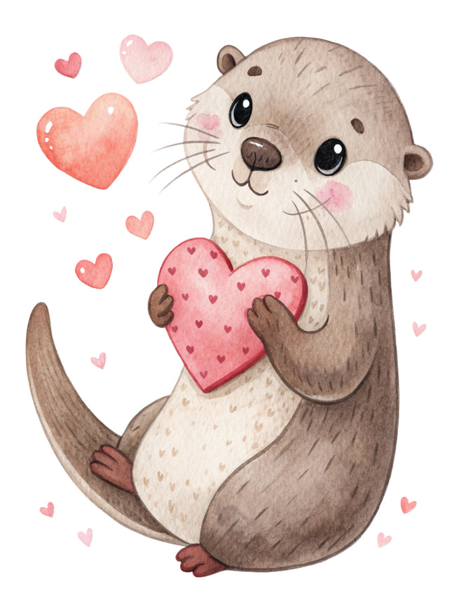 otter holding a heart quilt block