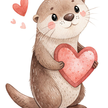 otter holding a heart quilt block