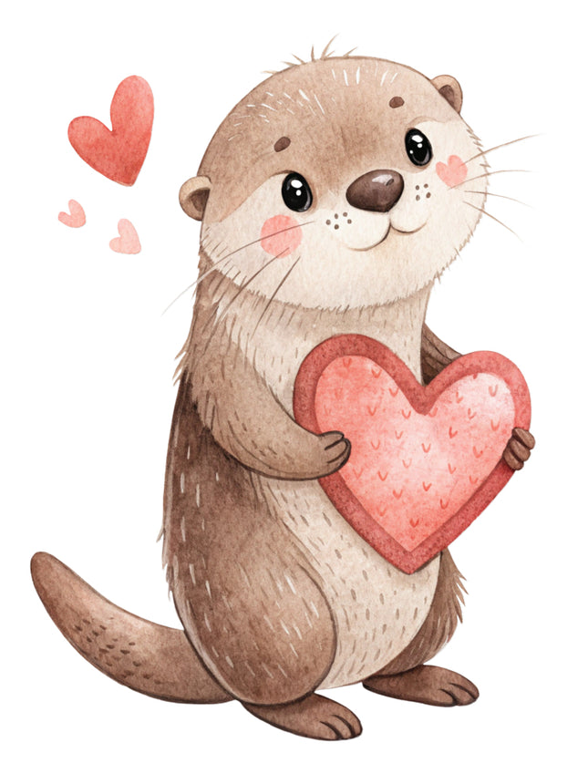 otter holding a heart quilt block