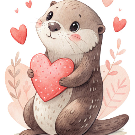 otter holding a heart quilt block