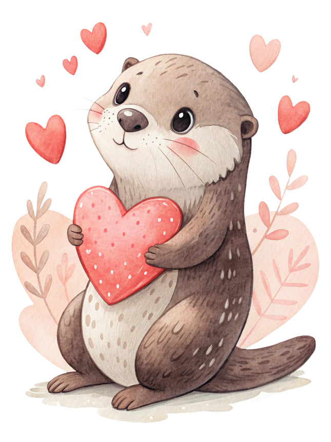 otter holding a heart quilt block