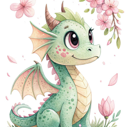 dragon with pink flowers quilt block