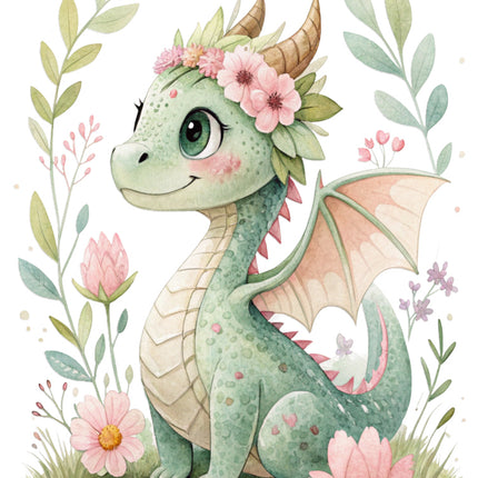 dragon with pink flowers quilt block