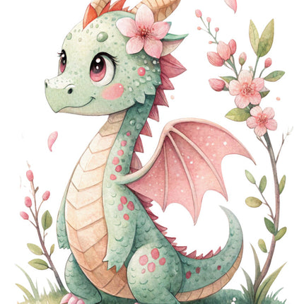dragon with pink flowers quilt block