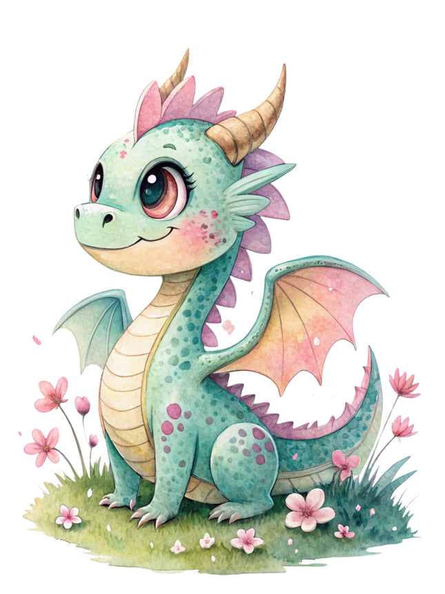 dragon with pink flowers quilt block