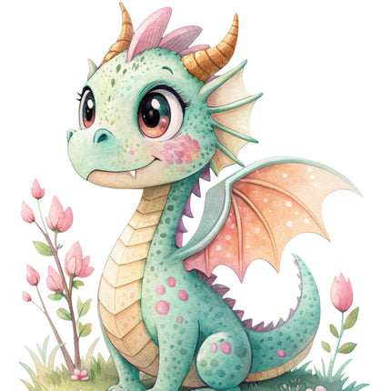 dragon with pink flowers quilt block