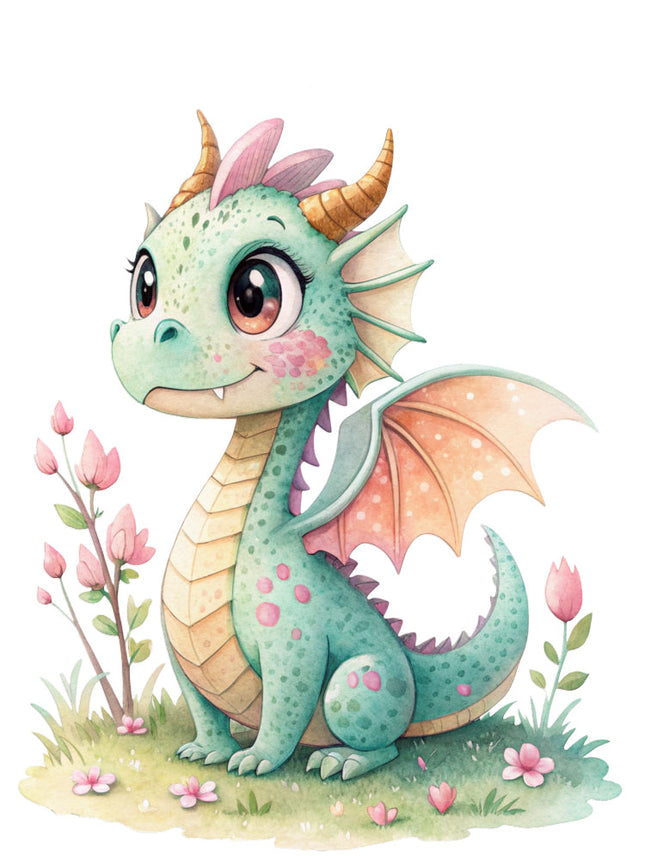 dragon with pink flowers quilt block