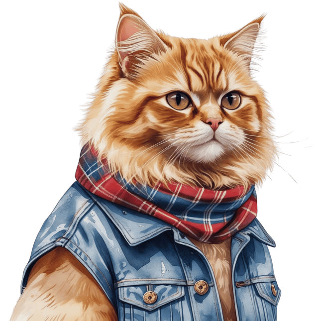 Cat Wearing Vest 100% Cotton Fabric Panel Block FLIP-AJ664