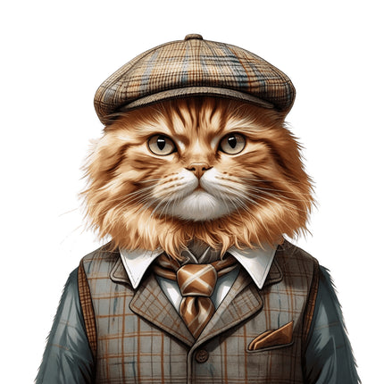 cat wearing suit fabric panel