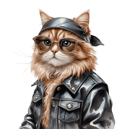 cat wearing leather jacket fabric panel