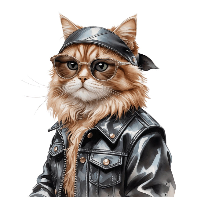 cat wearing leather jacket fabric panel