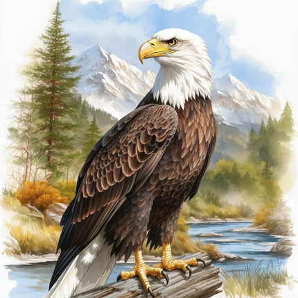 Bald eagle perched on a log fabric panel