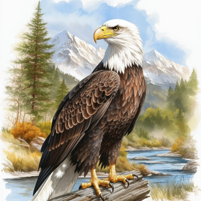 Bald eagle perched on a log fabric panel