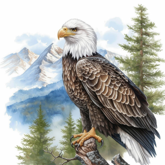 Bald eagle perched on a branch fabric panel