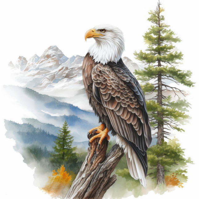Bald eagle perched on a branch fabric panel