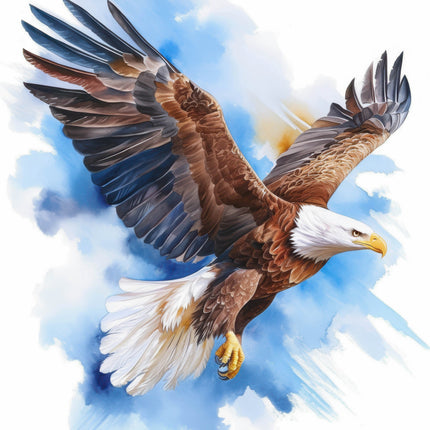 bald eagle flying against a blue sky fabric panel