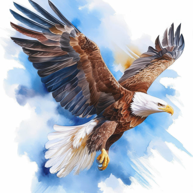 bald eagle flying against a blue sky fabric panel