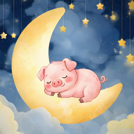 pig sleeping on a crescent moon fabric panel