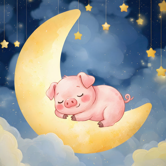 pig sleeping on a crescent moon fabric panel