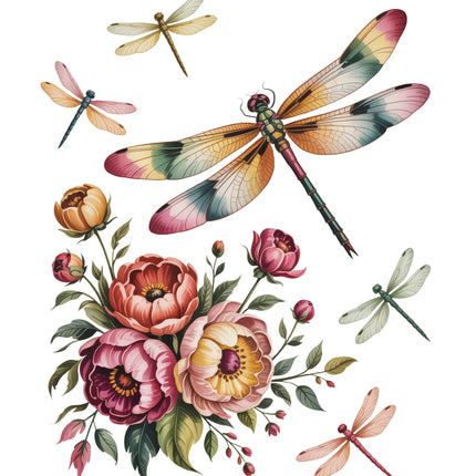 dragonflies and flowers fabric panel