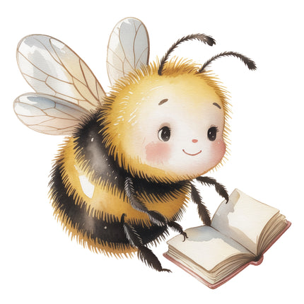 bee holding an open book fabric panel