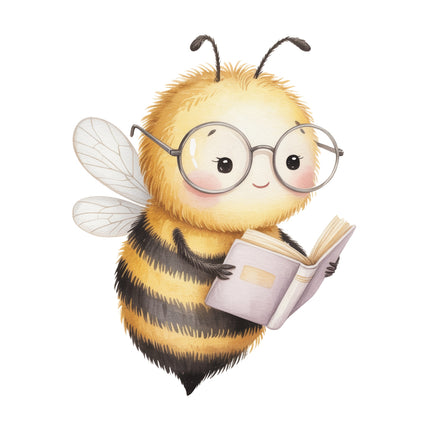 bee wearing glasses and holding a book fabric panel