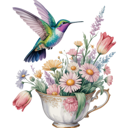 Colorful hummingbird quilt block