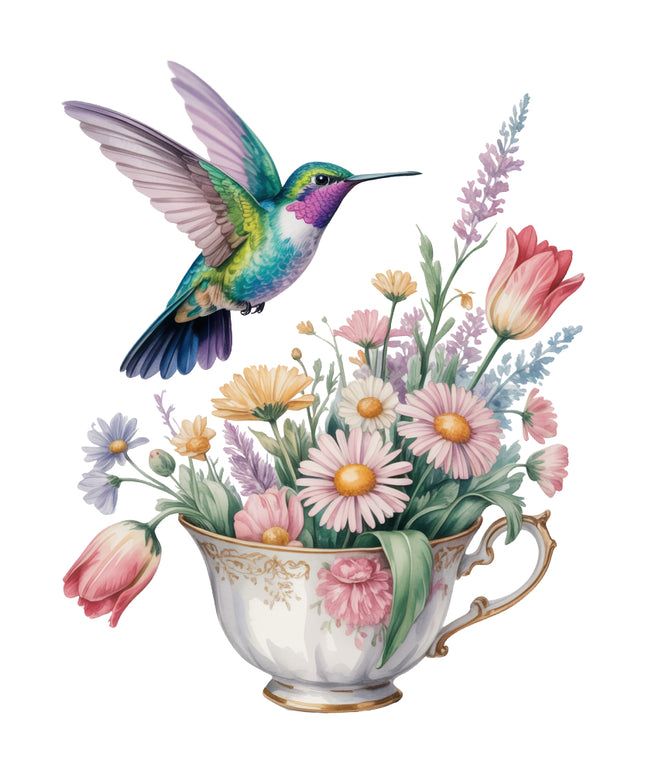 Colorful hummingbird quilt block