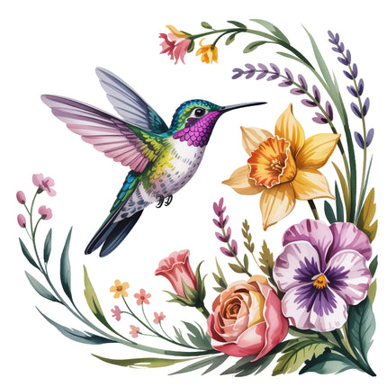 Colorful hummingbird fabric panel