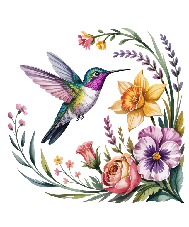 Colorful hummingbird fabric panel