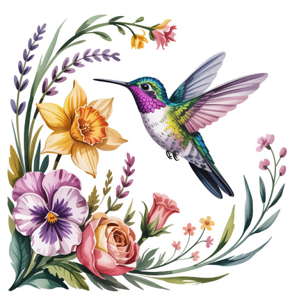 hummingbird among flowers quilt block