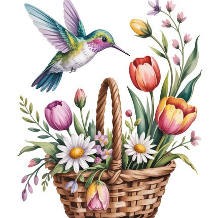 Colorful hummingbird fabric panel