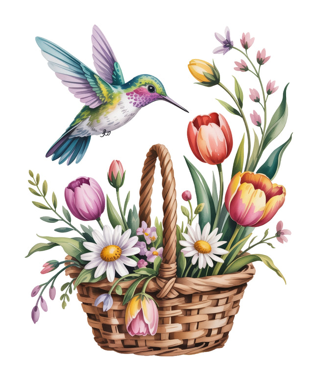 Colorful hummingbird fabric panel